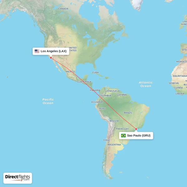 Sao Paulo - Los Angeles direct flight map