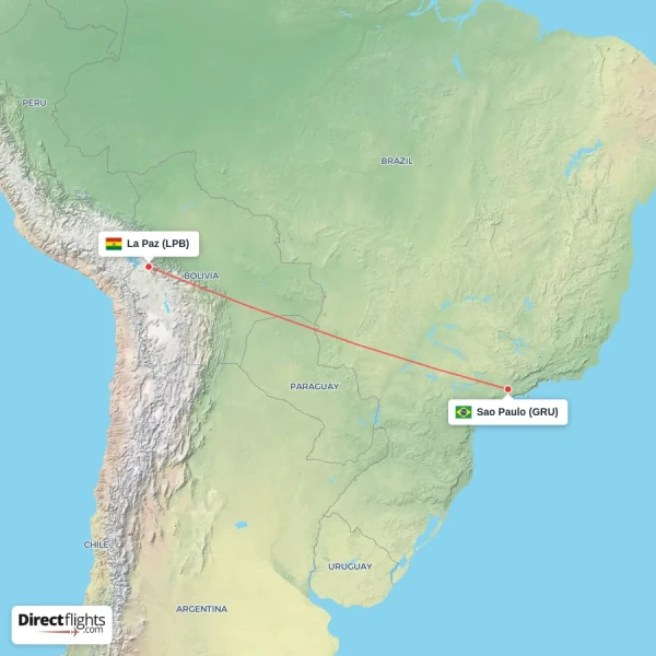 Sao Paulo - La Paz direct flight map