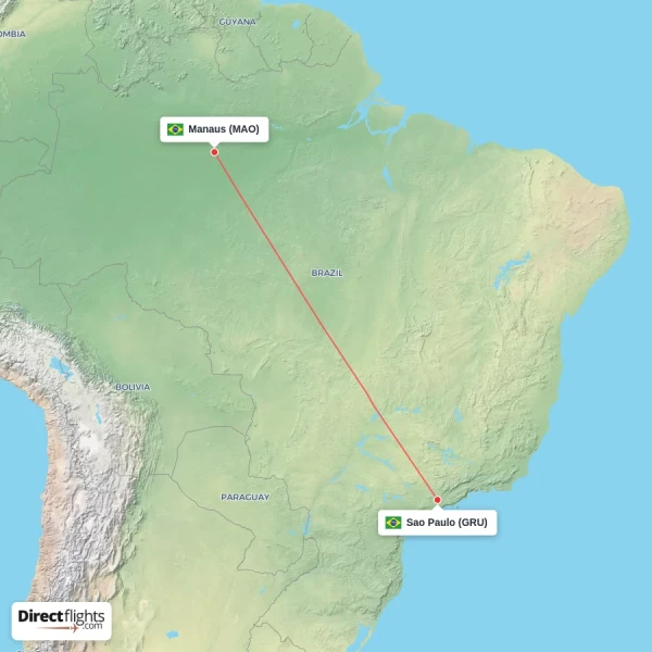 Sao Paulo - Manaus direct flight map