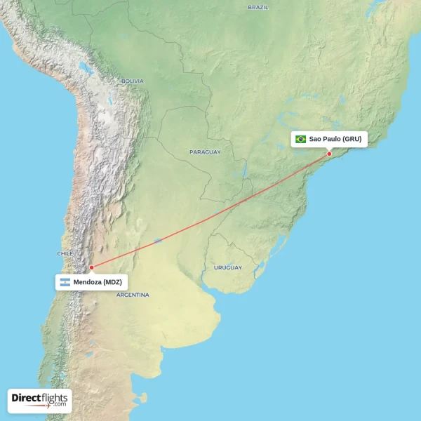 Sao Paulo - Mendoza direct flight map