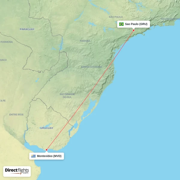 Sao Paulo - Montevideo direct flight map