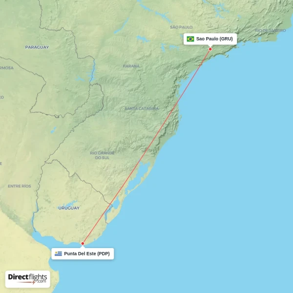 Sao Paulo - Punta Del Este direct flight map
