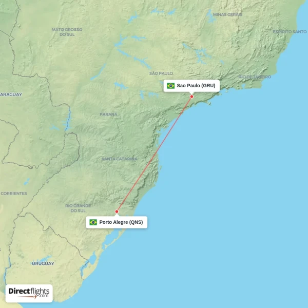Sao Paulo - Porto Alegre direct flight map