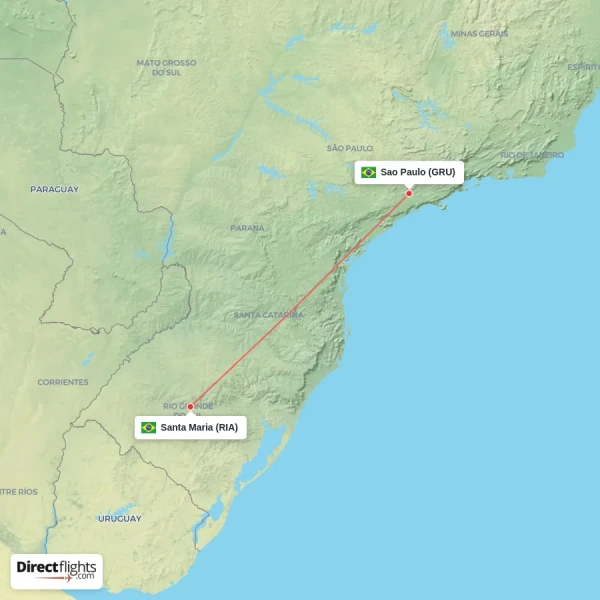 Sao Paulo - Santa Maria direct flight map