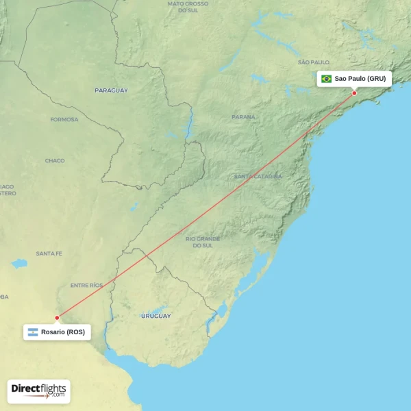 Sao Paulo - Rosario direct flight map