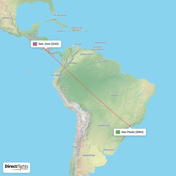 Sao Paulo - San Jose direct flight map