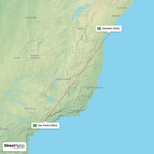 Sao Paulo - Salvador direct flight map