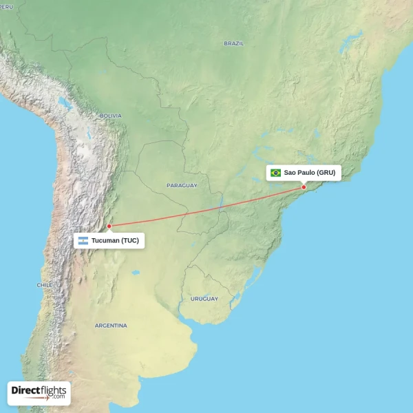 Sao Paulo - Tucuman direct flight map