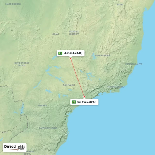 Sao Paulo - Uberlandia direct flight map