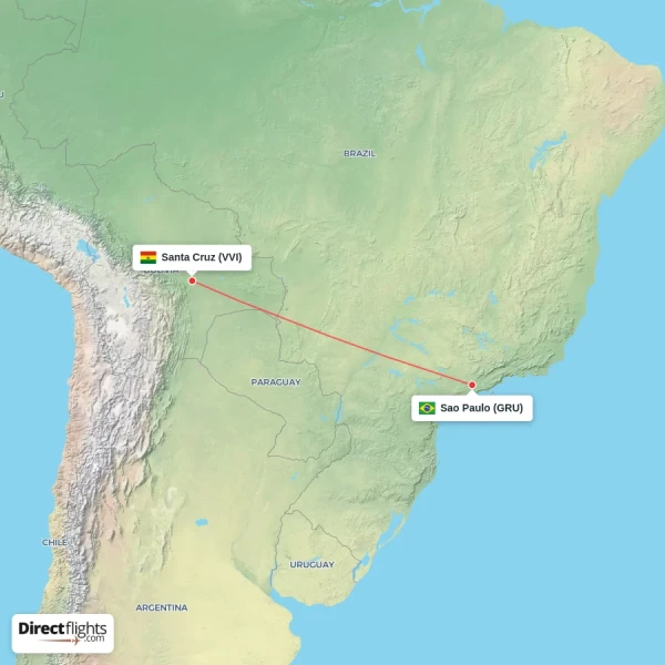 Sao Paulo - Santa Cruz direct flight map