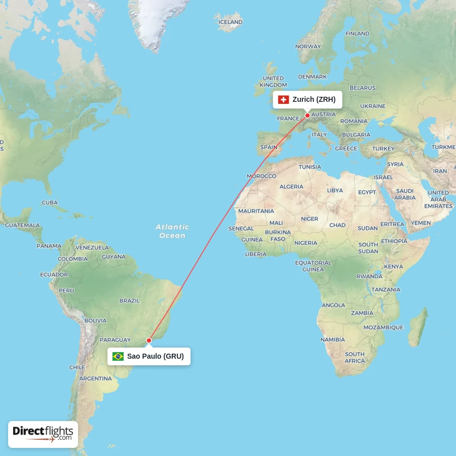 GRU - ZRH route map