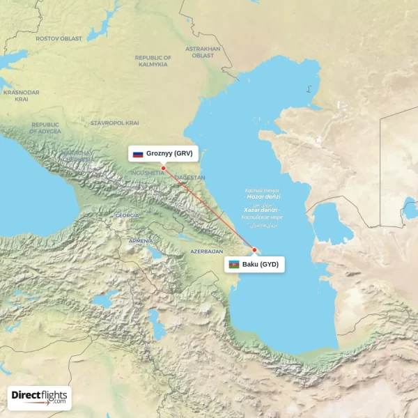 Groznyy - Baku direct flight map