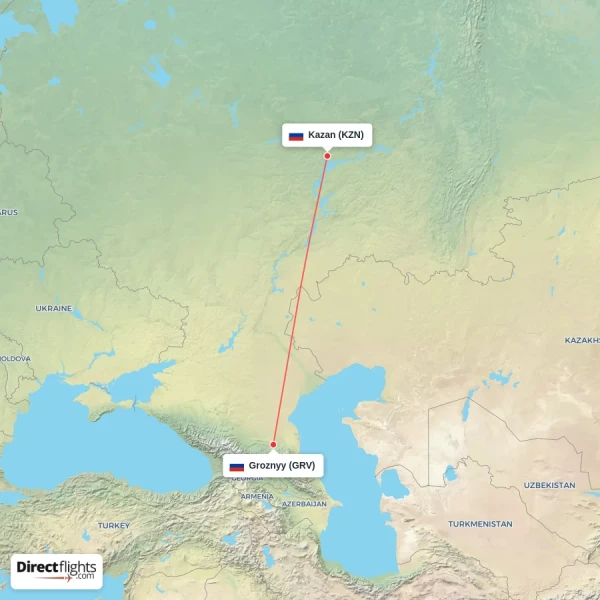 Groznyy - Kazan direct flight map