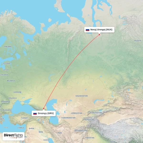 Groznyy - Novyj Urengoj direct flight map