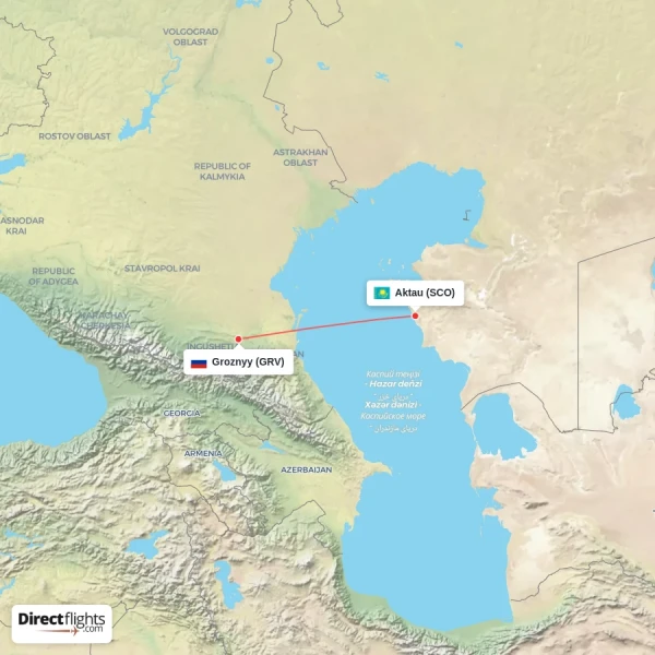 Groznyy - Aktau direct flight map