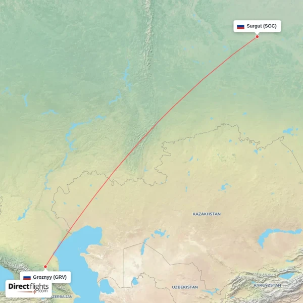 Groznyy - Surgut direct flight map