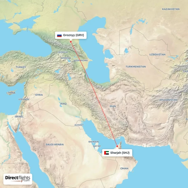 Groznyy - Sharjah direct flight map
