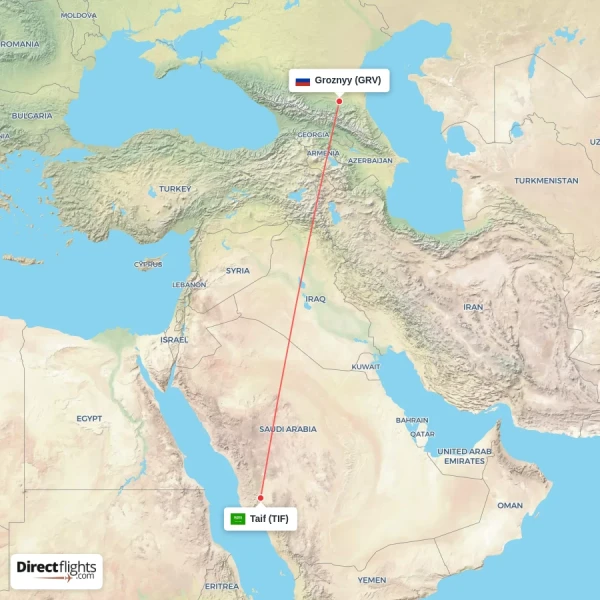 Groznyy - Taif direct flight map