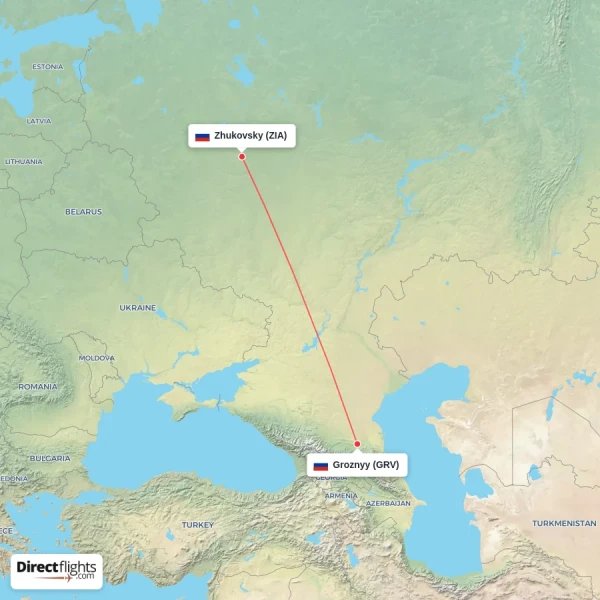 Groznyy - Zhukovsky direct flight map