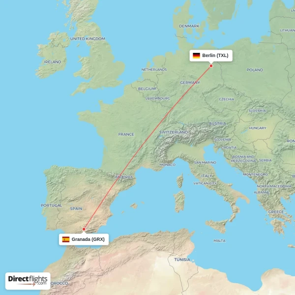 Granada - Berlin direct flight map