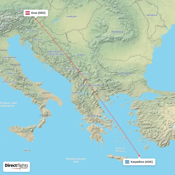 Graz - Karpathos direct flight map