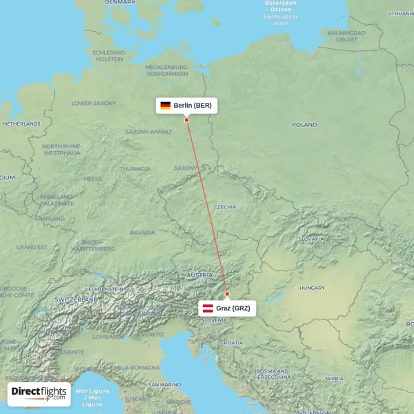 Graz - Berlin direct flight map