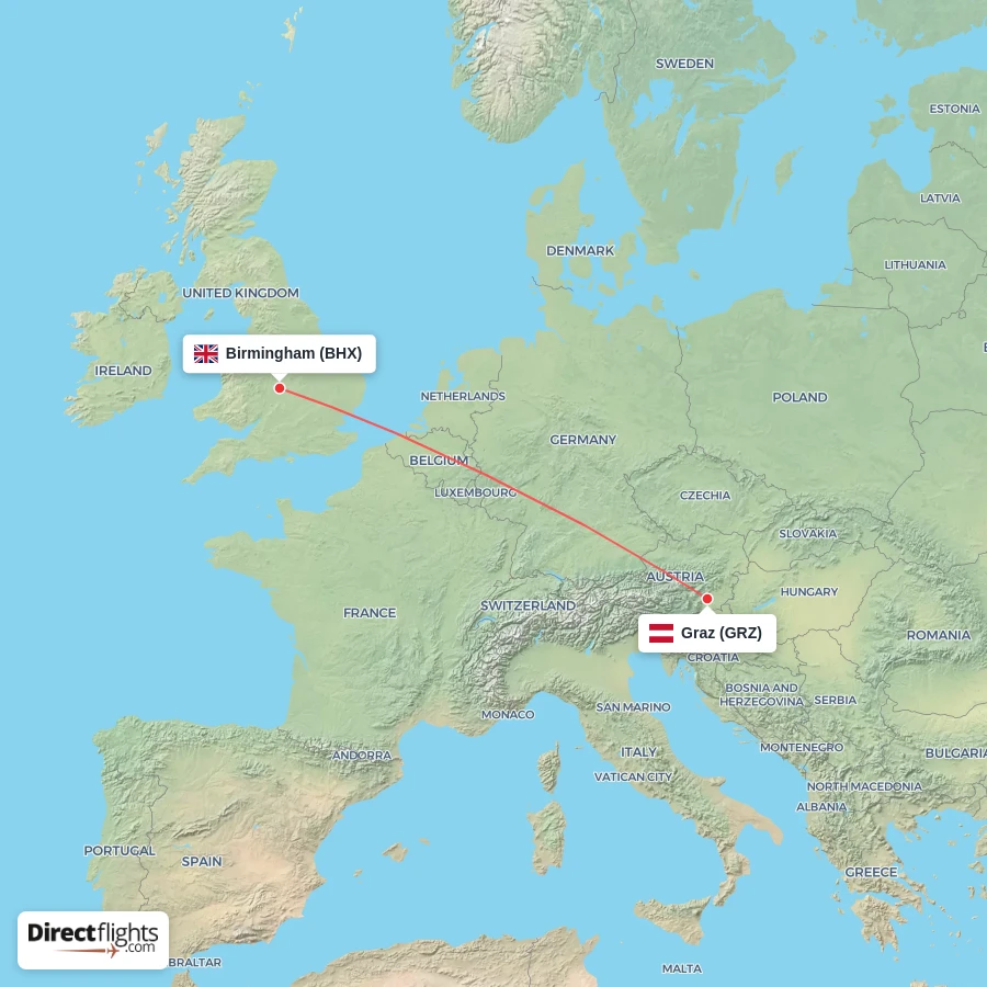 GRZ - BHX route map
