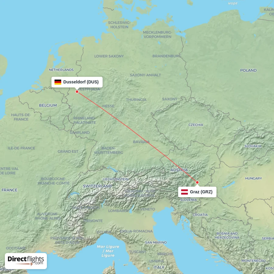 GRZ - DUS route map
