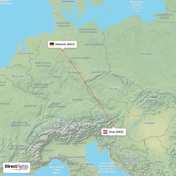 Graz - Hanover direct flight map