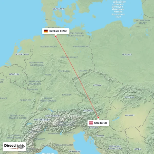 Graz - Hamburg direct flight map