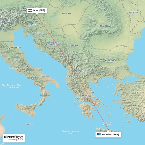 Graz - Heraklion direct flight map