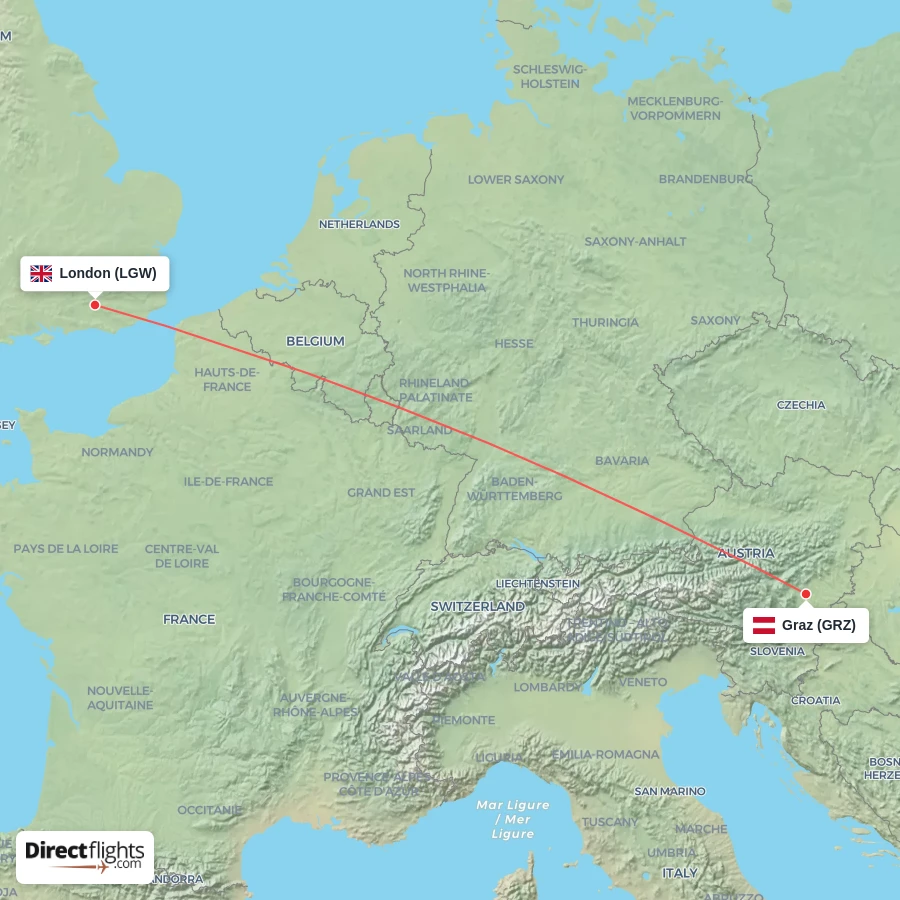GRZ - LGW route map