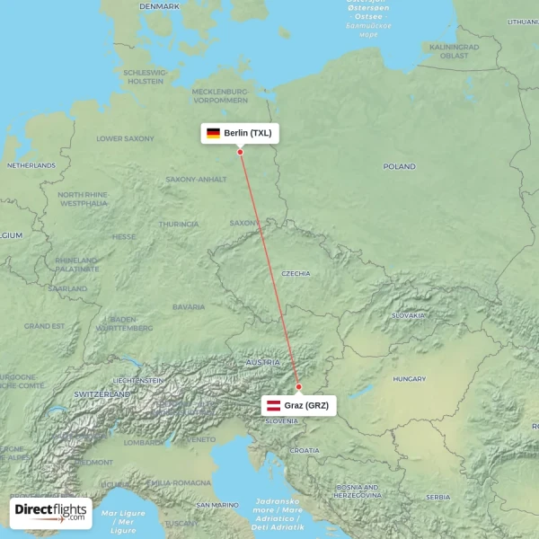 Graz - Berlin direct flight map