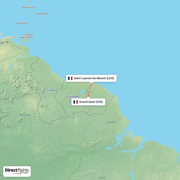 Grand-Santi - Saint Laurent du Maroni direct flight map