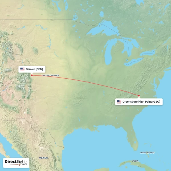 Greensboro/High Point - Denver direct flight map