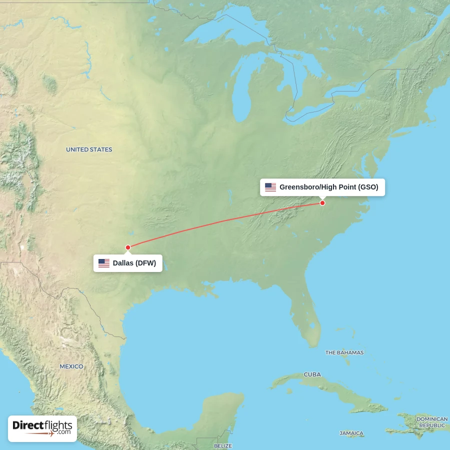 GSO - DFW route map