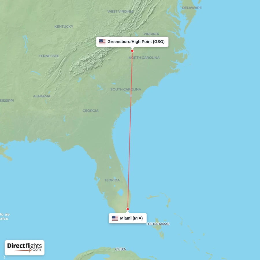 GSO - MIA route map