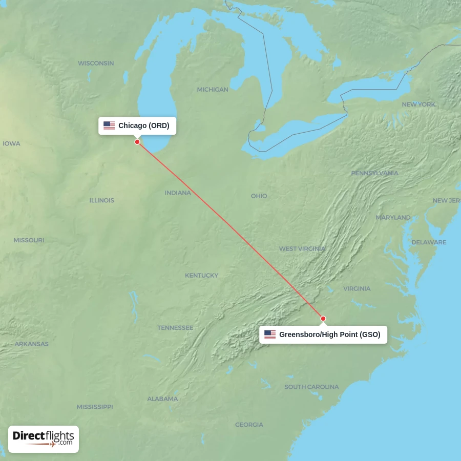 GSO - ORD route map