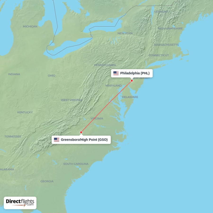 GSO - PHL route map