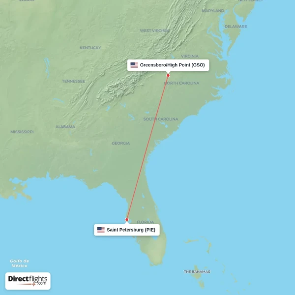 Greensboro/High Point - Saint Petersburg direct flight map