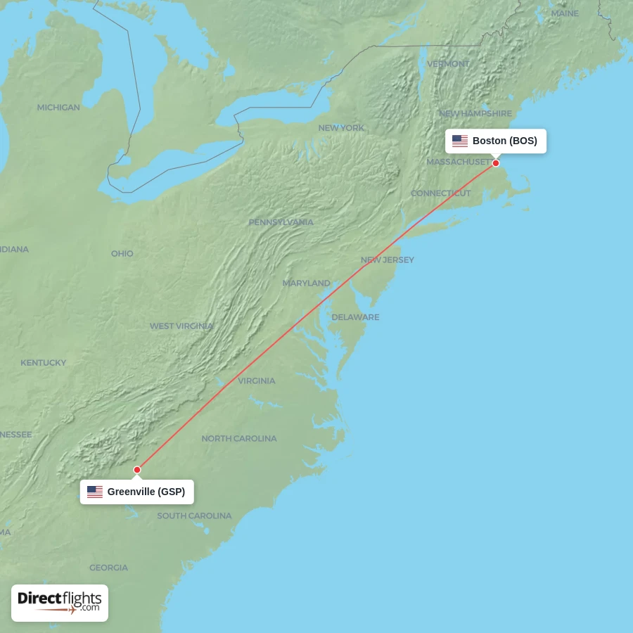 GSP - BOS route map