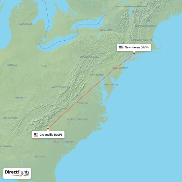 Greenville - New Haven direct flight map