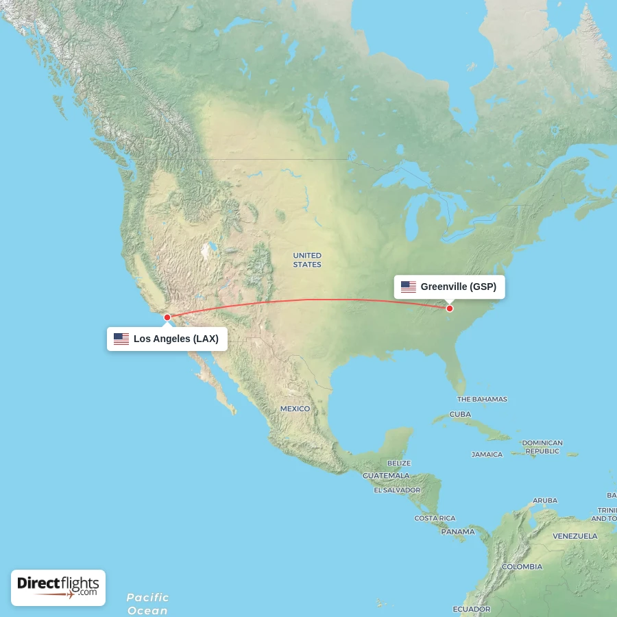 GSP - LAX route map