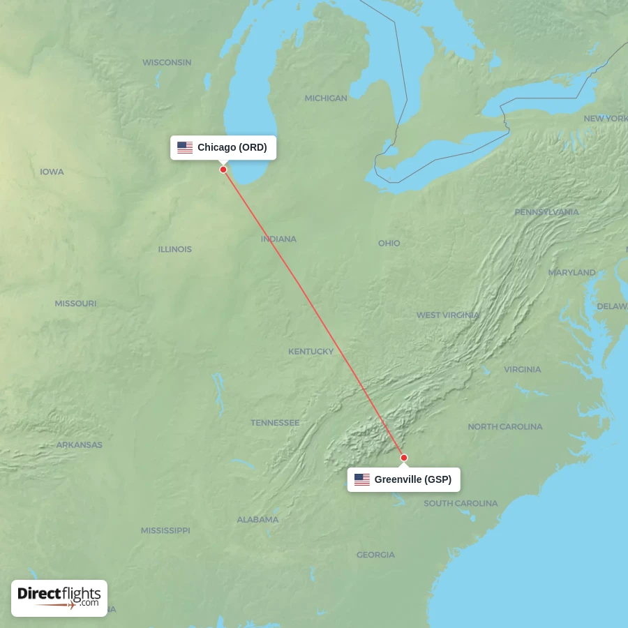 GSP - ORD route map