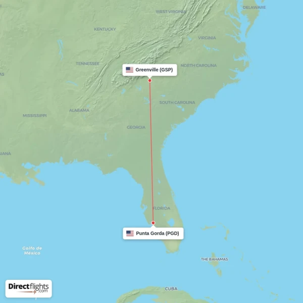 Greenville - Punta Gorda direct flight map