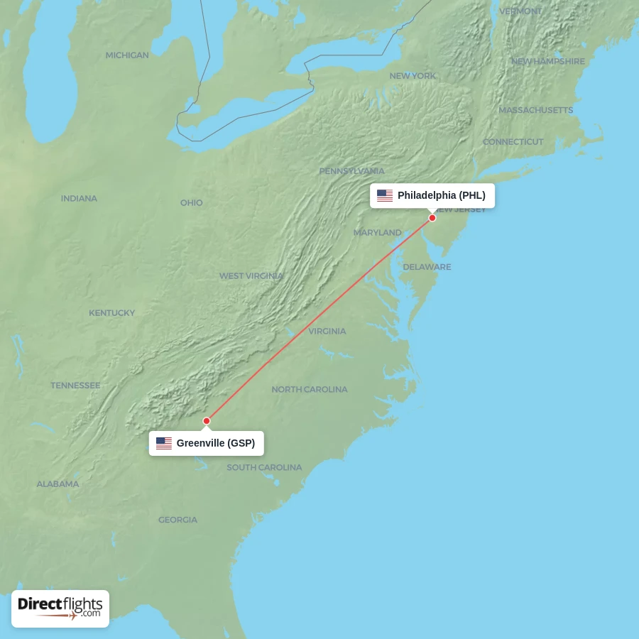 GSP - PHL route map