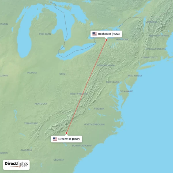 Greenville - Rochester direct flight map