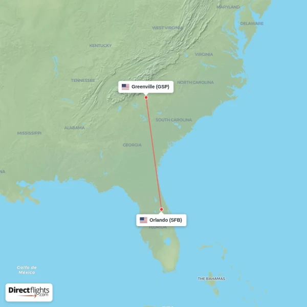 Greenville - Orlando direct flight map