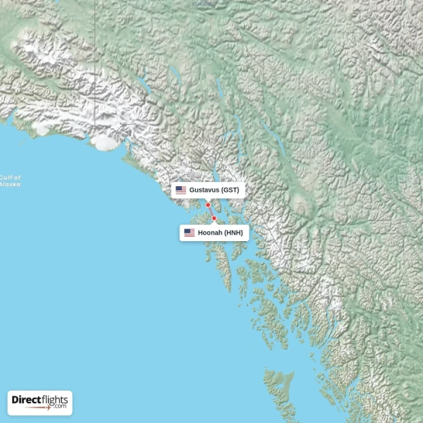 Gustavus - Hoonah direct flight map