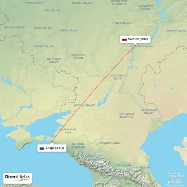 Saratov - Anapa direct flight map